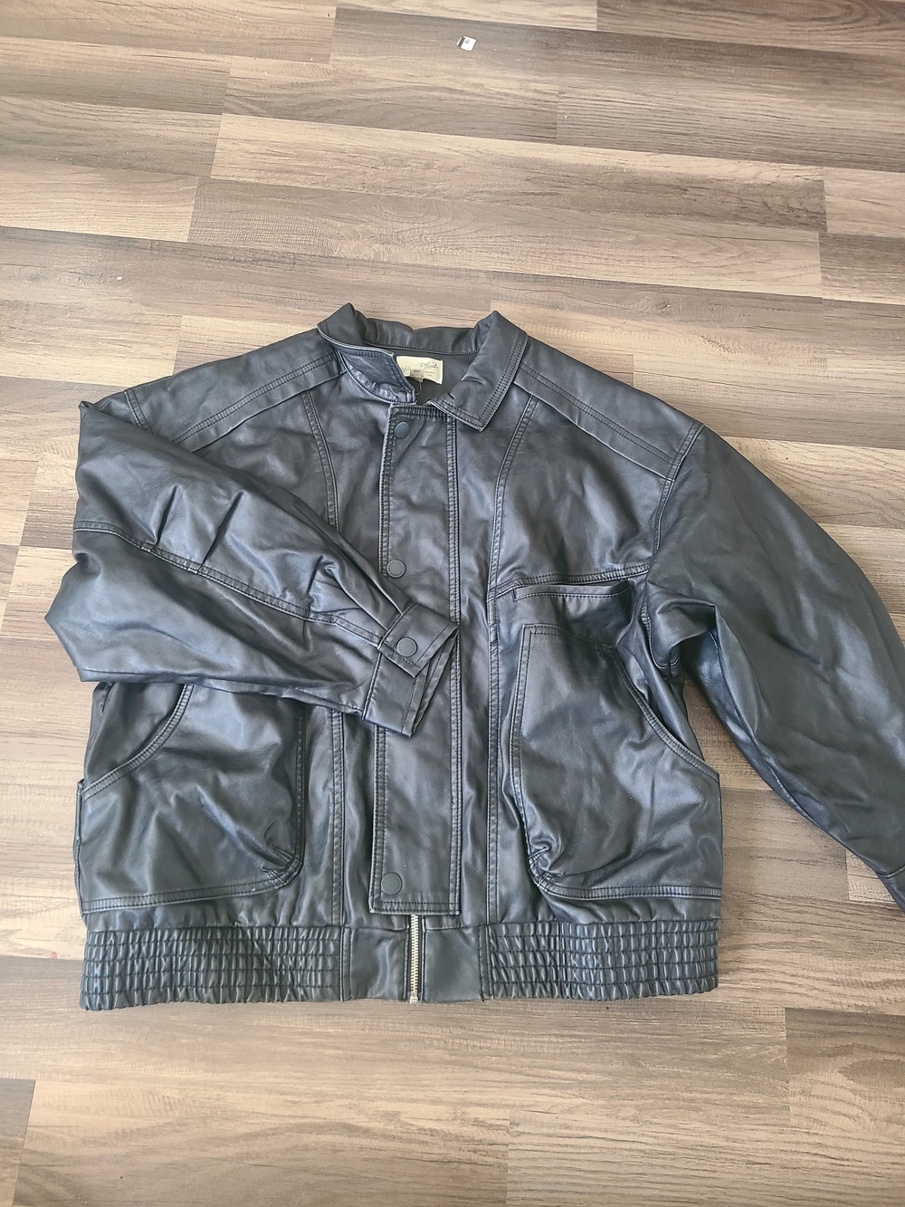 Women's Faux Black Leather Bomber Jacket